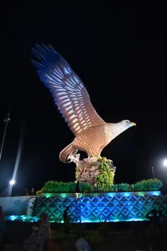 Night side view of Langkawi Eagle Monument Stock Photos