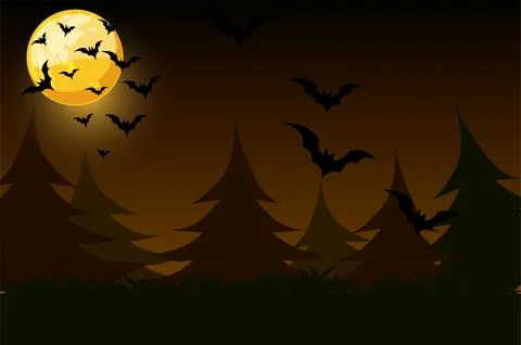 Night simple background with moon and bats. Illustrazione stock