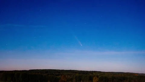 Night sky and comet in 4k time lapse. Tsuchinshan-Atlas comet of 2024. Stock Footage 288424312