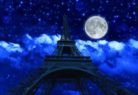 Night sky and Eiffel Tower Stock Photos