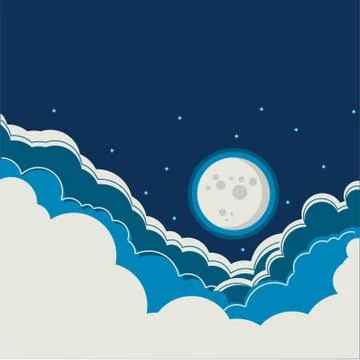 Night sky background with full moon and clouds Stock Illustration