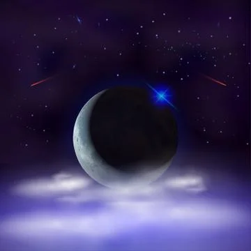 Night sky background with half moon hidden behind the clouds. Ramadan kareem Illustrazione stock