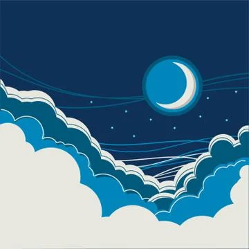 Night sky background with half moon and clouds Stock Illustration