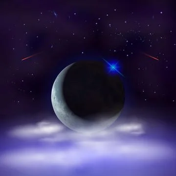 Night sky background with half moon hidden behind the clouds. Ramadan kareem 스톡 일러스트