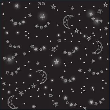 Night sky background with moon and stars. Vector seamless texture イラスト素材