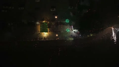 Night sky with beautiful firework background. Firecracker pyrotechnics show. Stock Footage 340634386