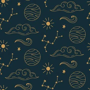 Night sky Celestial Astrology Seamless pattern Stockillustratie