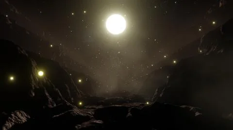 The Night Sky On The Cliff Valley 스톡 일러스트