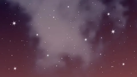 Night sky with clouds and many stars Stock Illustration