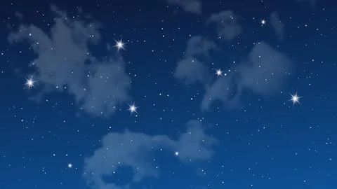 Night sky with clouds and many stars Stock Illustration