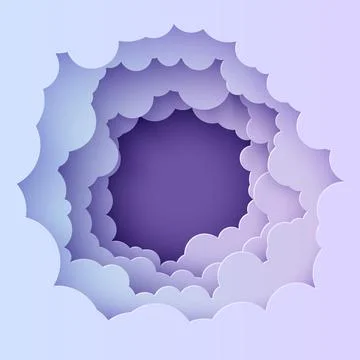 Night sky clouds round frame in paper cut style. Cut out 3d background with 스톡 일러스트