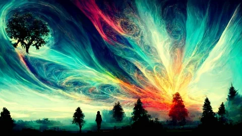 Night sky with colored light columns loop, Animation Loop Video stock 208102528