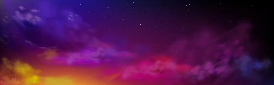 Night sky with colorful clouds and stars, heaven Stock Illustration