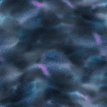 Night sky dark blue with clouds and nebulae, paint spots, ink. Hand drawn Stock Illustration