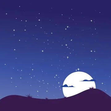 The night sky in a desert hill vector background Stock Illustration