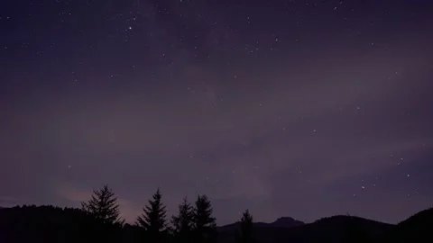 Night sky, disappearing under high clouds, silhouette of hilly forest landscape Stock-Footage 275582353