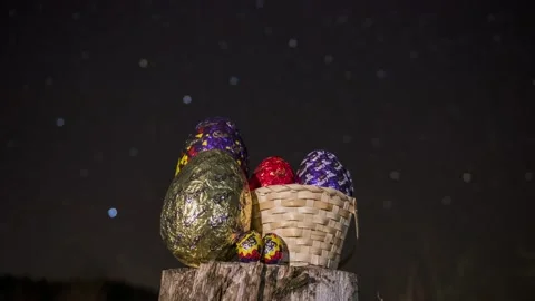 The night sky &amp; Easter Eggs Stock Footage 151526393