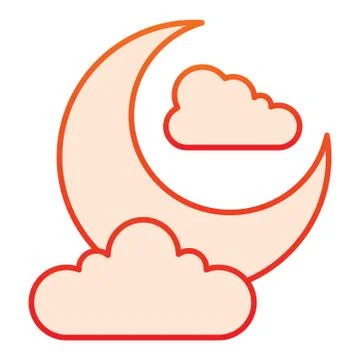 Night sky flat icon. Crescent moon and clouds. Halloween party vector design 스톡 일러스트