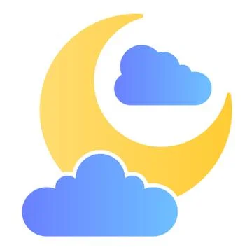 Night sky flat icon. Crescent moon and clouds. Halloween party vector design 스톡 일러스트