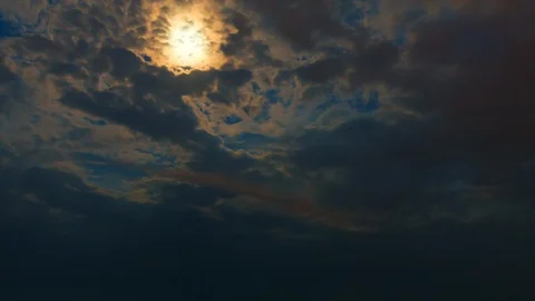 Night sky, flying clouds covered moon. Professional time lapse, no flicker. Stock Footage 91711805