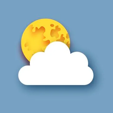 Night sky with Full Moon. Cloudy sky. Stars. Paper cut Weather. Stock Illustration