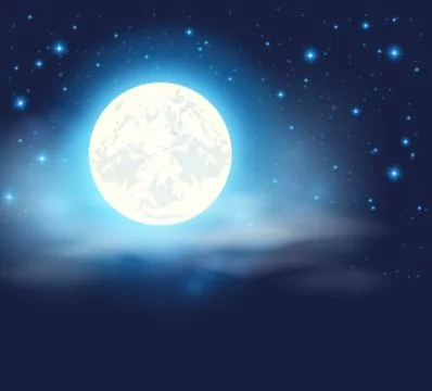 Night sky with a full moon Stock Illustration