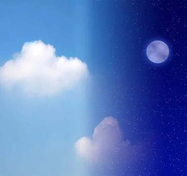 Night sky with full moon transitioning to bright blue sky Stock Illustration