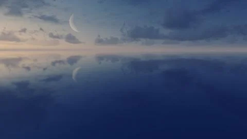 Night sky with half moon over mirror surface Stock Illustration