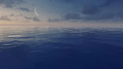 Night sky with half moon over calm ocean Ilustração Stock