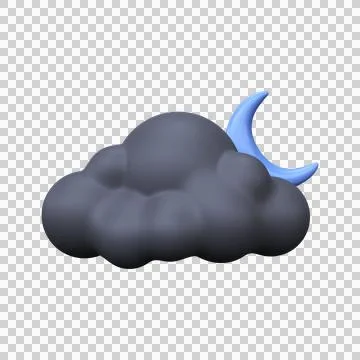 Night sky icon. Clouds and moon. Meteorological sign. 3D render Illustrazione stock