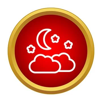 Night sky icon with crescent moon, stars, and clouds Stock Illustration