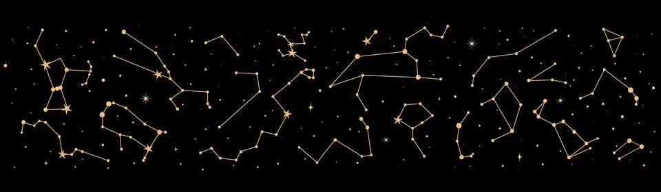 Night sky map, star constellation astrology border Stock Illustration