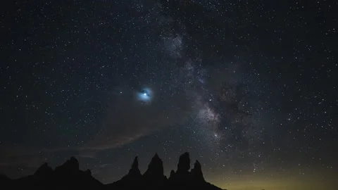 Night sky with milky way and stars in california desert Stock Footage