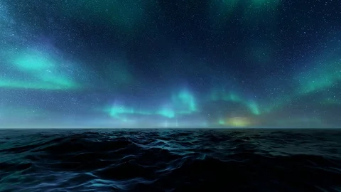 Night Sky Ocean Timelapse Aurora Borealis 4K Stock Footage
