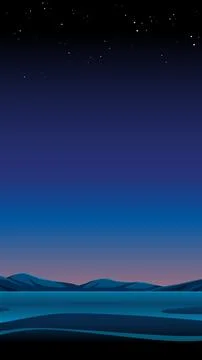 Night Sky Over Distant Mountains and Calm Water Vector Illustration Stock Illustration