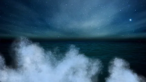 Night Sky Over Ocean With Waves Crashing On a Mystical Atmosphere Stock Footage 309859994