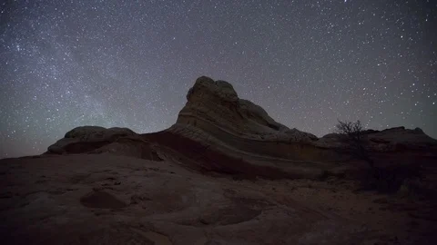 Night Sky over unique rock formation in desert Stock Footage 84367416