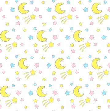 Night sky pattern, stars and moon, vector Stock Illustration