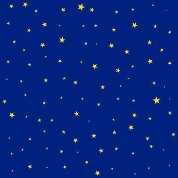 Night sky pattern, vector color cartoon illustration of blue space and stars イラスト素材