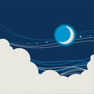 Night sky poster background with half moon and clouds Stock Illustration