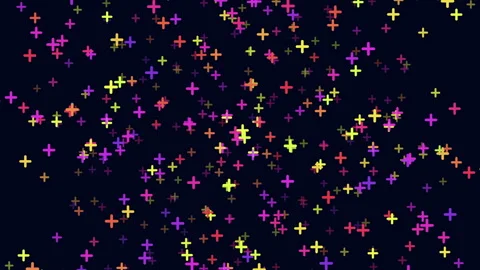 Night sky with random flying rainbow confetti Stock Footage 242608240