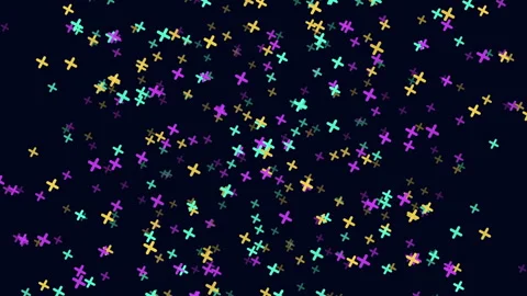 Night sky with random flying rainbow confetti Stock Footage 242608588