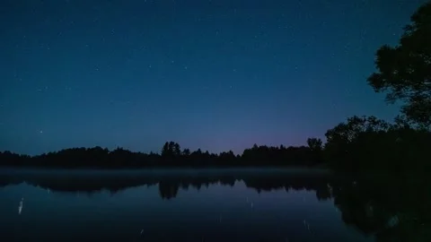 Night sky, reflected in the lake, Timelapse, movement of stars. Stock Footage 250470034