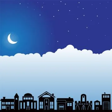 Night sky scene - homes Stock Illustration