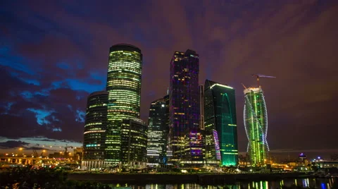 The night sky-scrapers wide-angle view, time lapse Stock-Footage 49134580