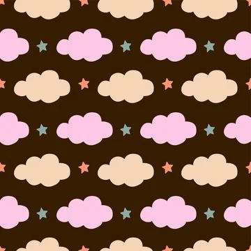 Night sky seamless pattern background with clouds and tiny stars 스톡 일러스트