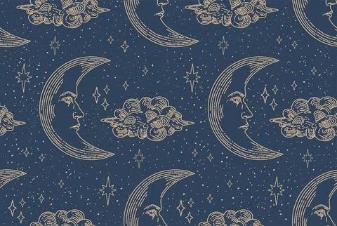Night sky seamless pattern.  Stock Illustration
