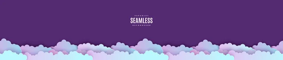 Night sky seamless pattern in paper cut style. Cut out 3d background with violet Stock Illustration