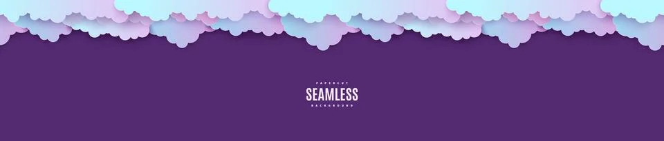 Night sky seamless pattern in paper cut style. Cut out 3d background with violet Illustrazione stock