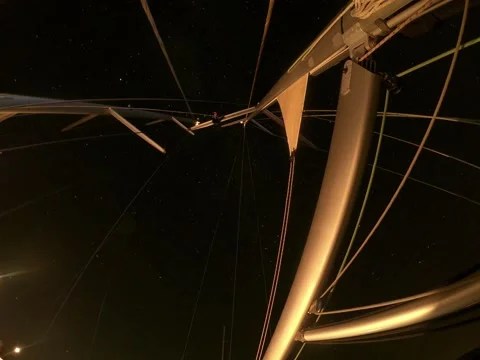 Night sky seen from deck of sail yach, time lapse of stars seen throught mast Stock Footage 231119840